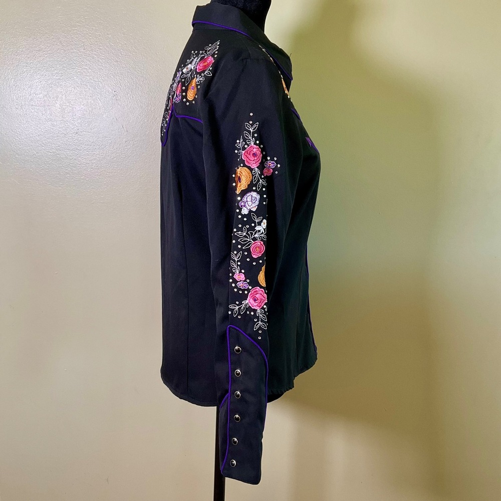 Scully Western Floral Rose Embroidered Pearl Snap Shirt PPL-864 Sz Small Cowgirl - Picture 5 of 15